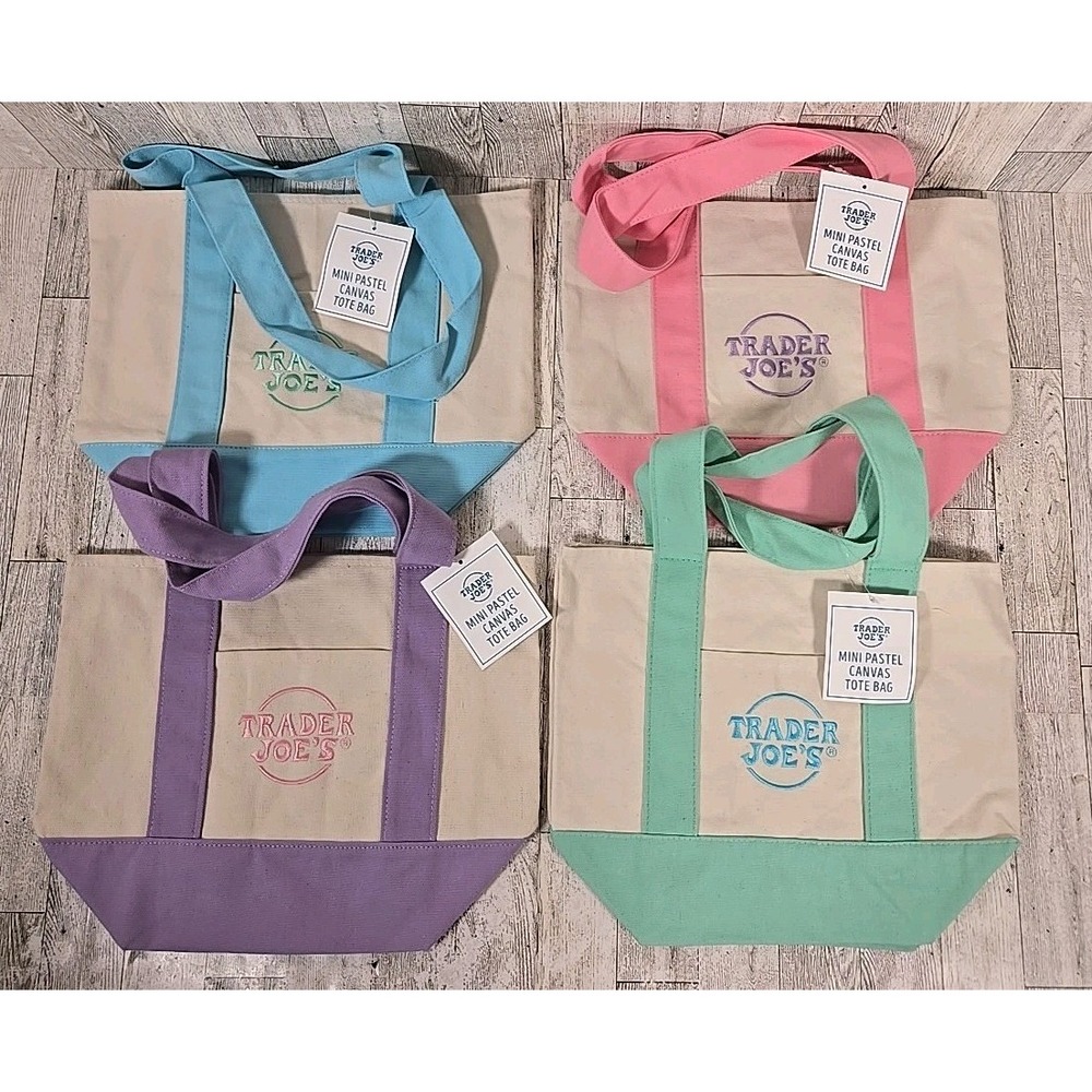 Trader Joe's Mini Pastel Canvas Tote Bag Set of 4 Limited Edition NEW